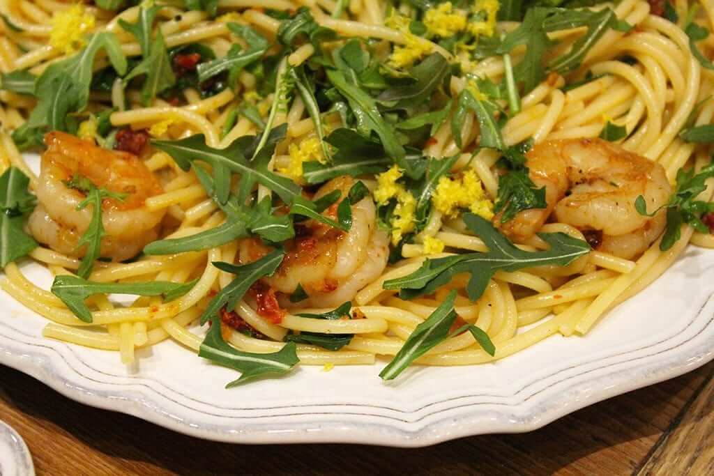 Jamie's Spaghetti with Shrimp and Arugula - Nora Murphy Country House