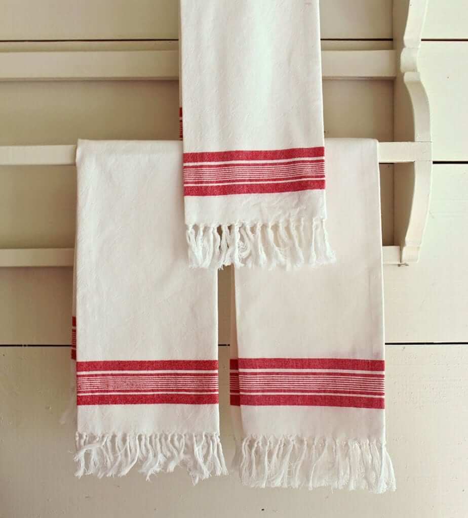 Raspberry Stripe Tasseled Towel Nora Murphy Country House
