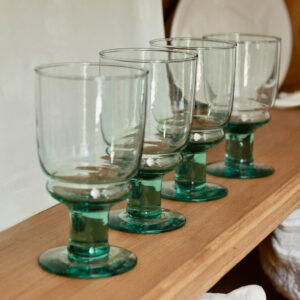Hand Blown Green Glass Water Goblets/Set of 4