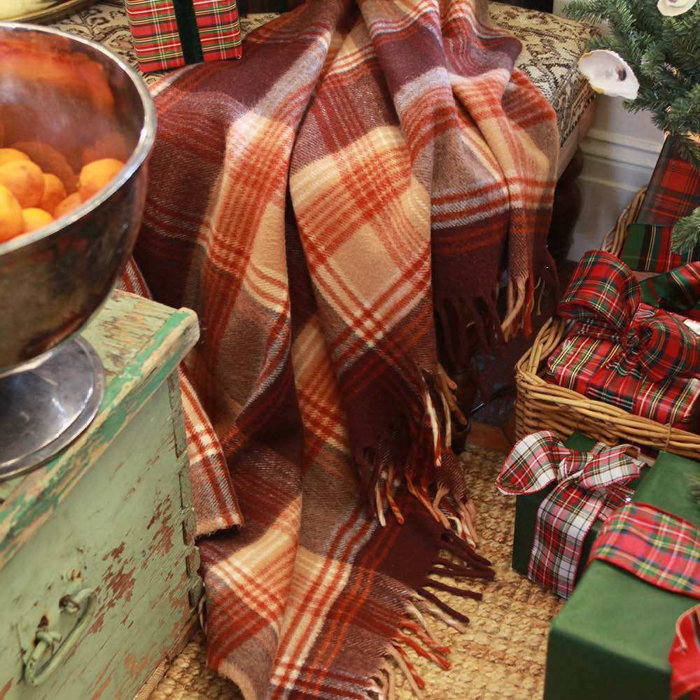Pumpkin Spice Tartan Throw Blanket