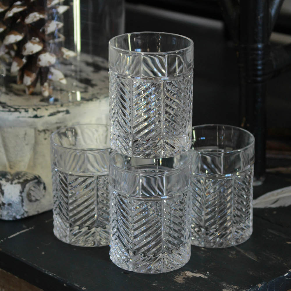 Ralph Lauren Old Fashioned Herringbone Crystal Glasses/Set of 4
