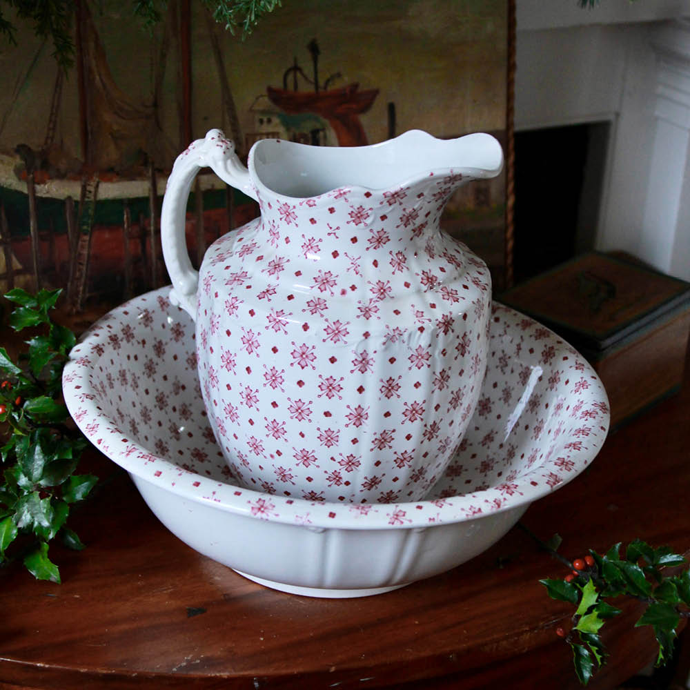 English Calico Pitcher & Bowl/Set of 2