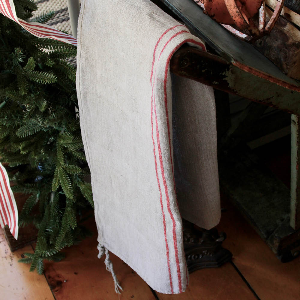 Vintage Red Stripe Grain Sack Linen