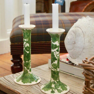 Vintage Pinheiro Majolica Botanical Candlesticks/Set of 2