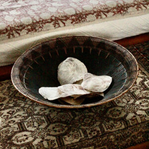 South Pacific Wood and Woven Rattan Bowl