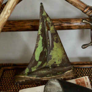Vintage Cast Iron Sailboat Doorstop w/Chippy Green Paint