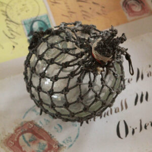 Vintage Glass Fishing Float w/Original Dark Rope Netting