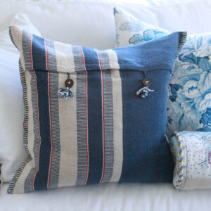 French Coastal Country House Striped Pillow