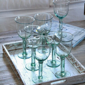 Hamptons Vintage Sea Green Stemmed Wine Glasses/Set of 6+1