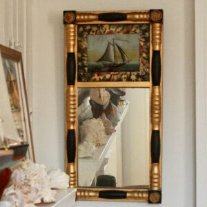 Antique Nautical Reverse Painted Glass Ship Mirror