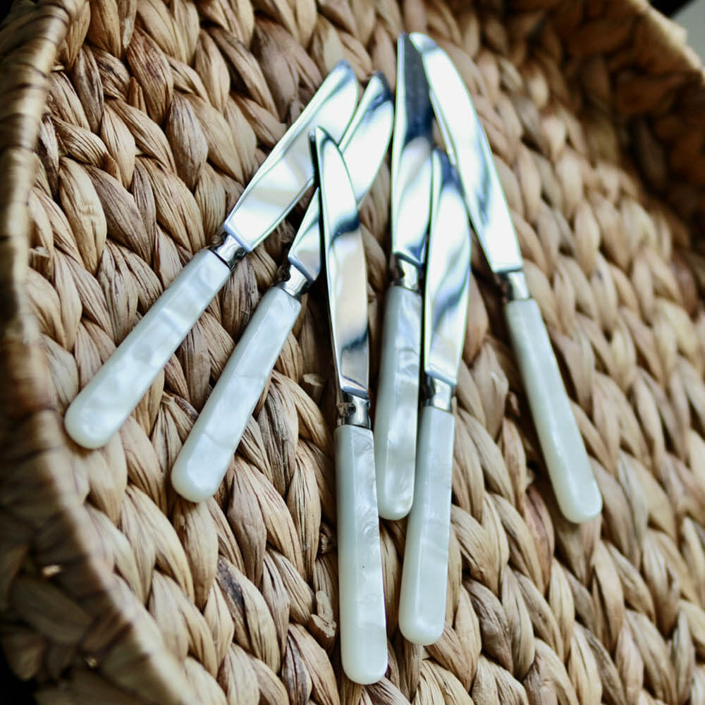 Martha's Vintage Mother of Pearl Spreader Knives/Set of 6
