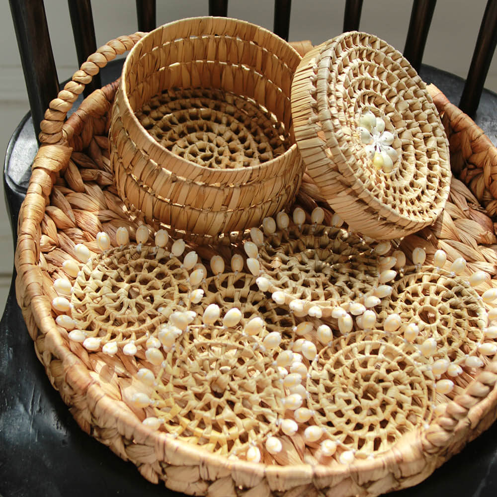 Beachy Woven Coaster Set/6 coasters and 1 Basket