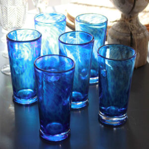Seaside Hand Blown Cobalt Swirl Tumblers/Set of 6