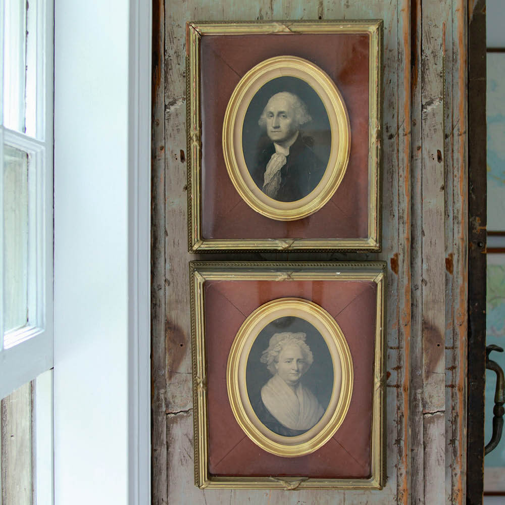 Antique Colonial Revival George and Martha Washington Portrait Prints/Set of 2