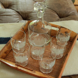 Vintage Nautical Decanter Set w/Etched Clipper Ship Glasses & Decanter