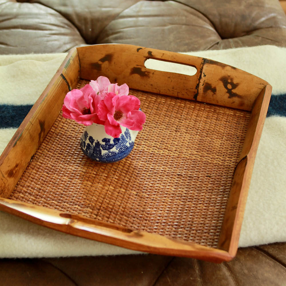 Vintage Faux Bamboo and Rattan Serving Tray
