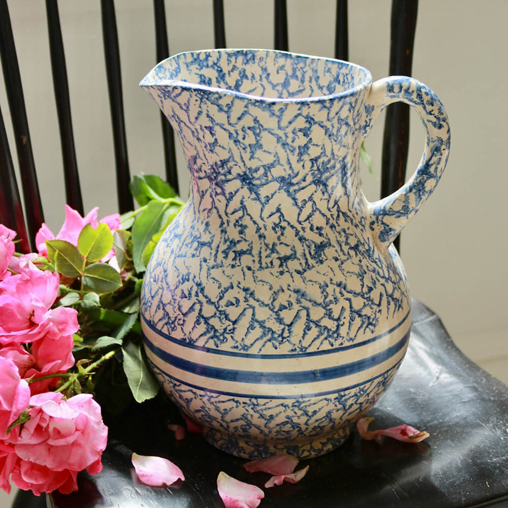 Farmhouse Antique Blue Spongeware Pitcher
