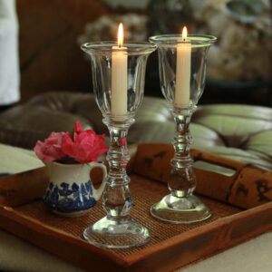 Portsmouth Glass Hurricane Candlesticks/Set of 2