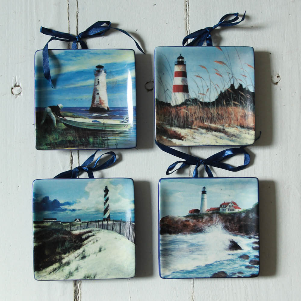 Roger Bansemer Lighthouse Ceramic Wall Plaques/Set of 4