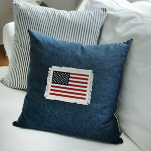 Custom Vintage Denim Pillow with American Flag Applique