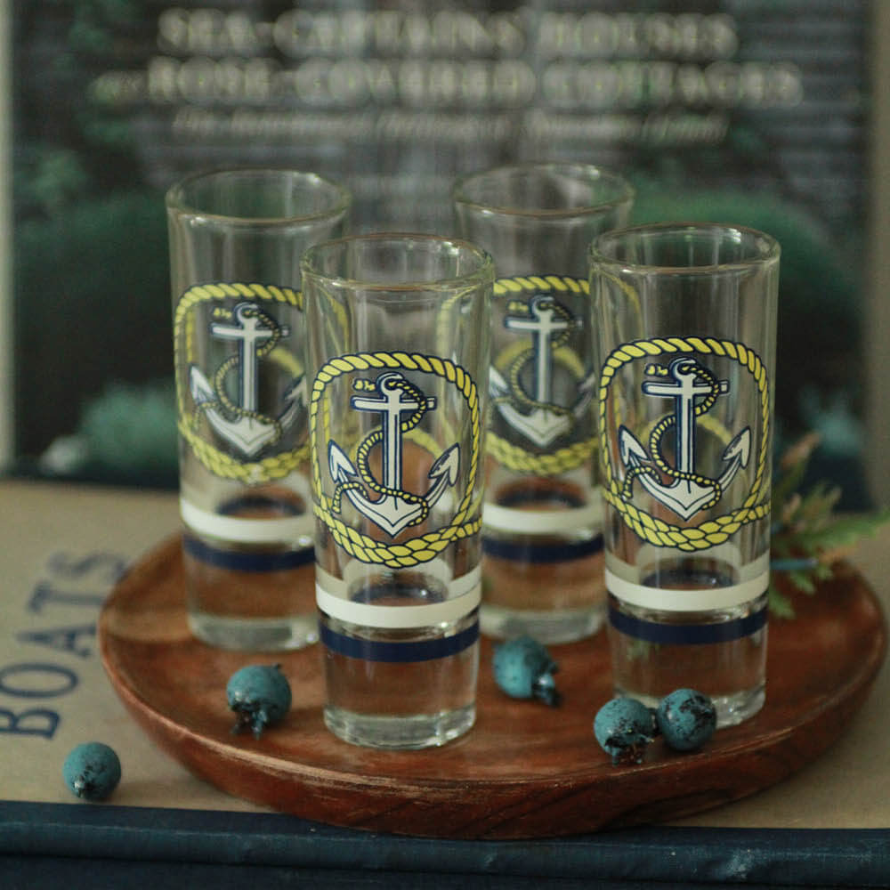 Vintage Nautical Anchor Shot Glasses/Set of 4