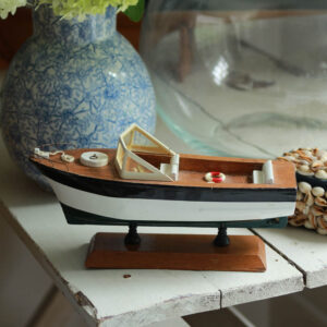Vintage Wooden Cabin Cruiser Model Boat on Stand