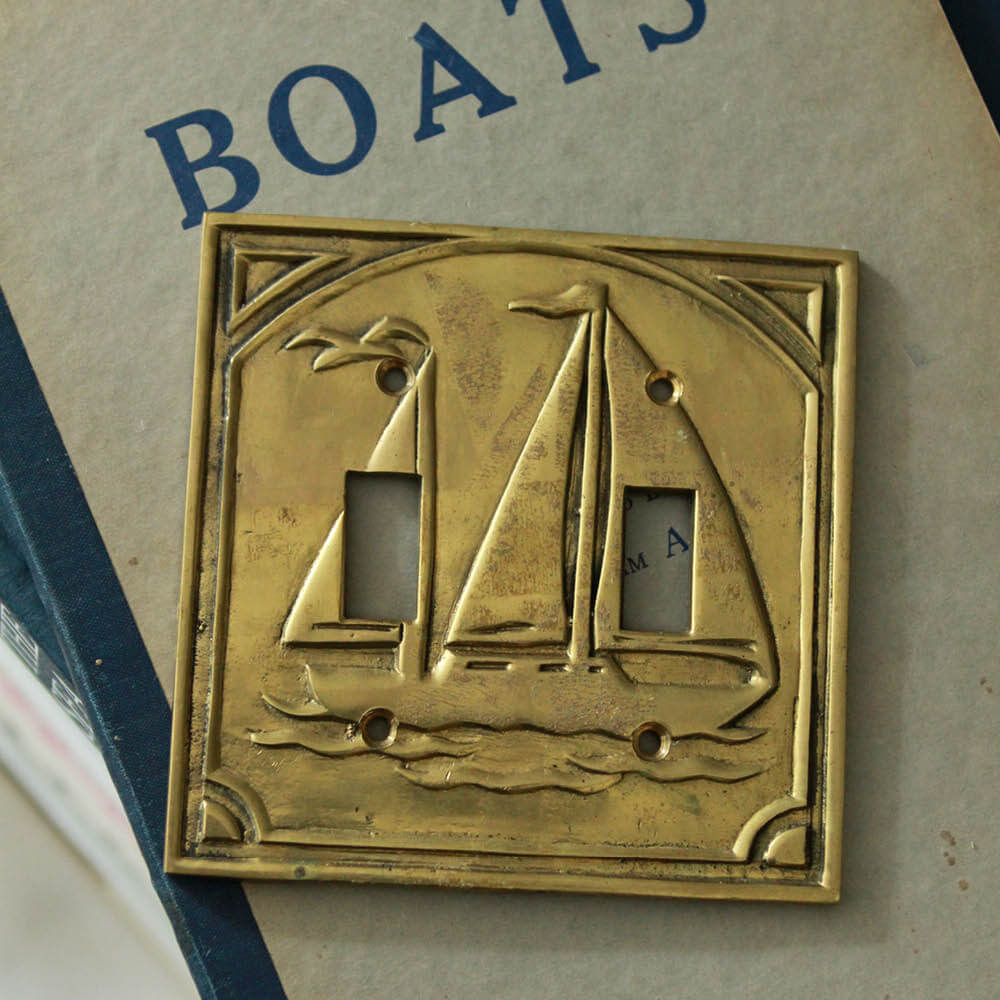 Sailboat Vintage Brass Double Toggle Switch Plate Cover