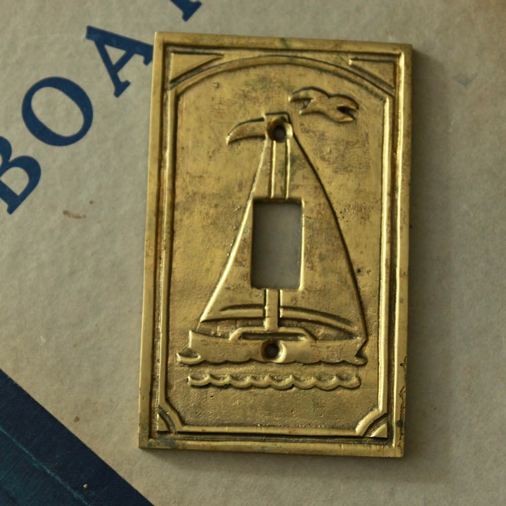 Sailboat Vintage Brass Single Toggle Switch Plate Cover