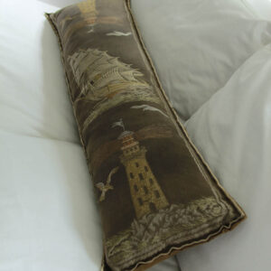 Vintage Maritime Tapestry Lumbar Pillow with Clipper Ship and Lighthouse