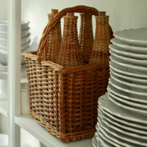 Vintage Wicker Bottle Carrier with Four Wicker Covered Bottles