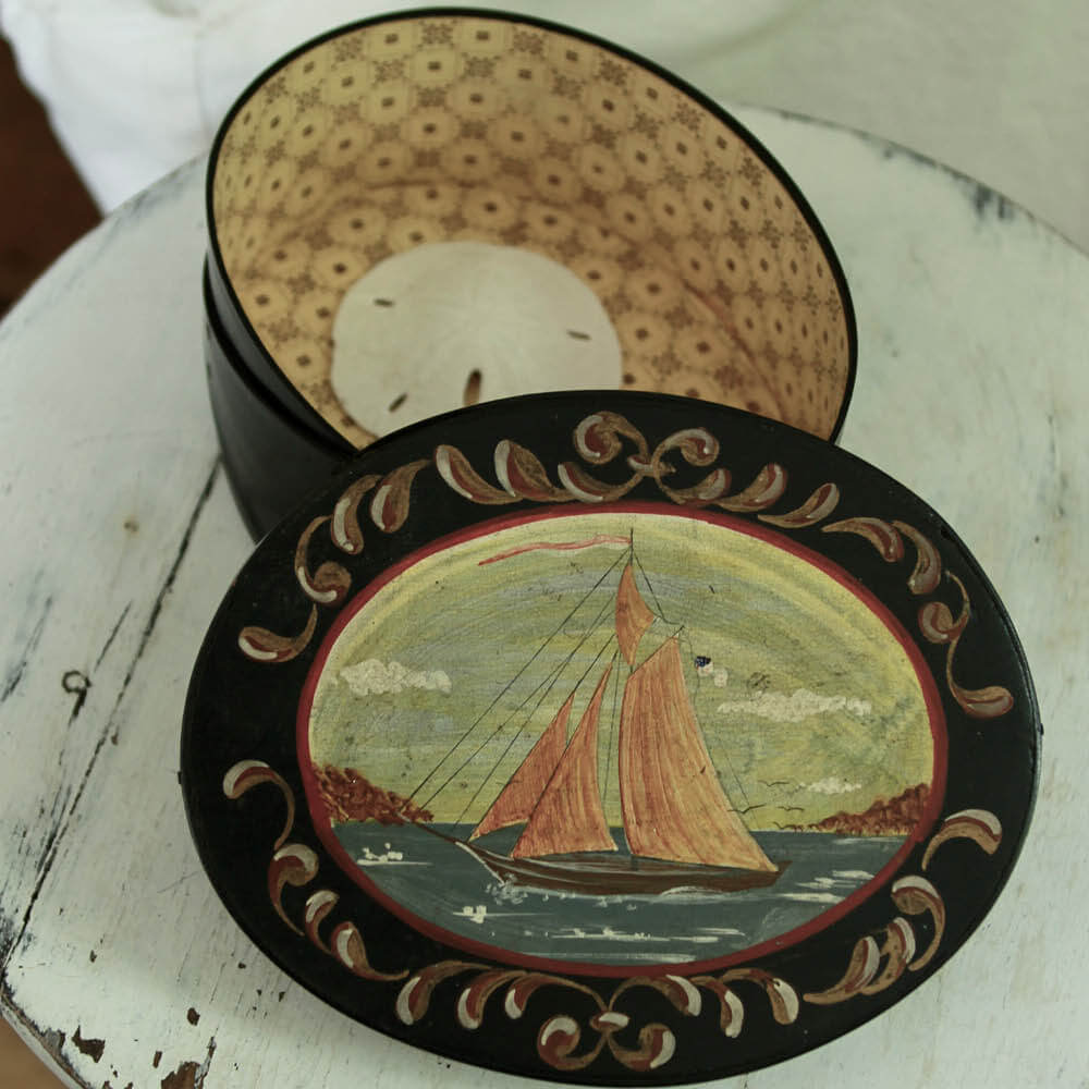 Vintage Hand Painted Sailing Ship Bandbox
