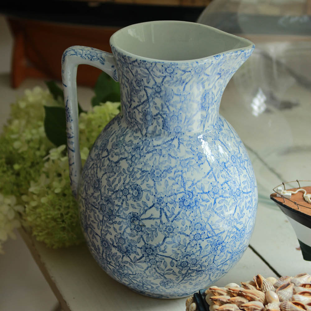 York Large Blue and White English Chintz Pitcher