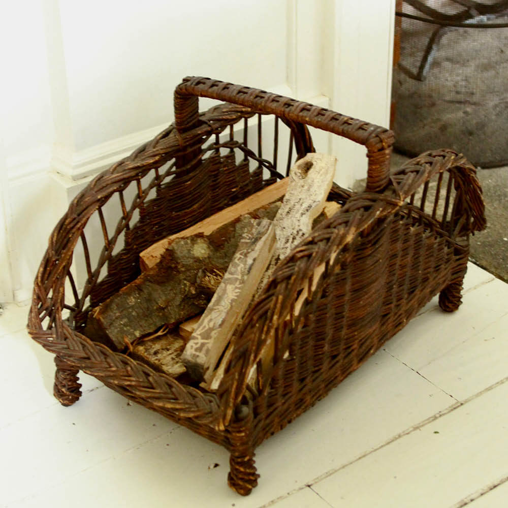 Maine Cabin Vintage Wicker Fireside Log Basket