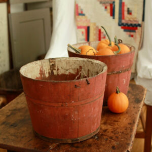 Antique Vermont Red Painted Wooden Maple Sap Buckets/Set of 2