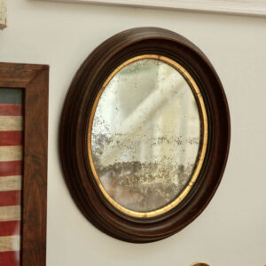 Antique Oval Wood Mirror with Distressed Glass