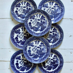 Vintage Japanese Blue Willow Transferware Luncheon Plates/Set of 8