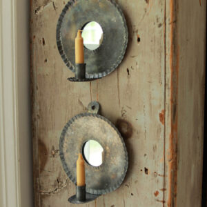 Vintage Primitive Tin Mirrored Candle Wall Sconces/Set of 2