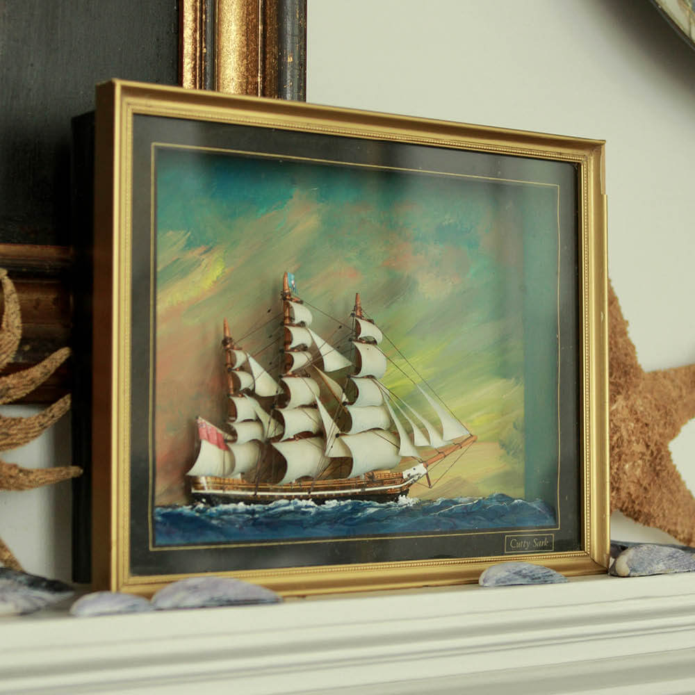 Vintage Cutty Sark Sailing Ship Diorama