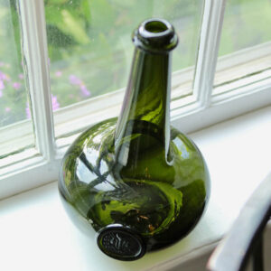 Vintage Reproduction Olive Green Glass Seal Bottle