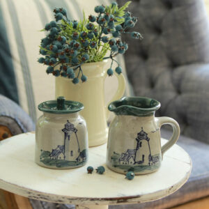 Great Bay Pottery Lighthouse Creamer and Sugar Bowl